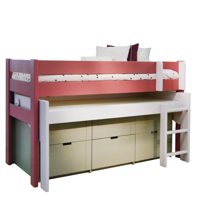 Loft bed with desk and 5 drawers box - Domininque -Mathy by Bols