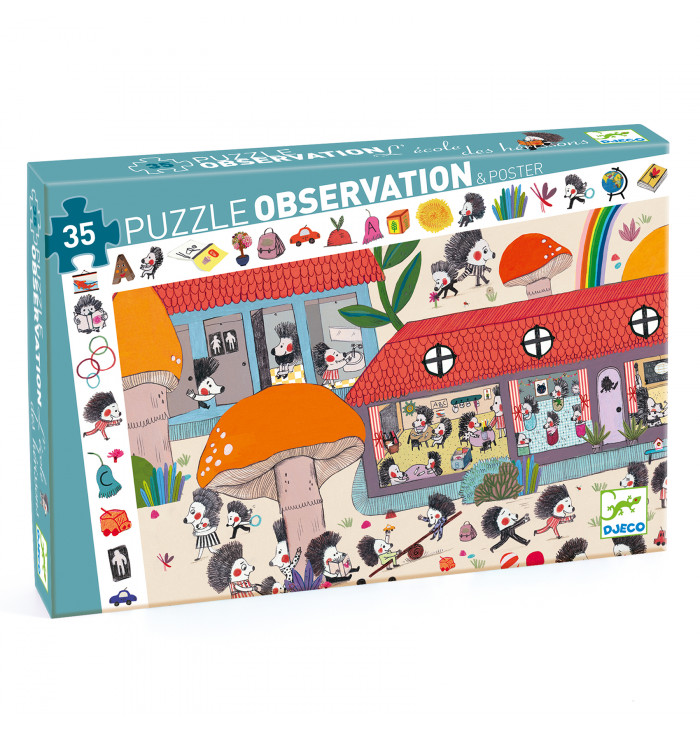 Observation Puzzle The hedgehog school, 35 pieces - Djeco