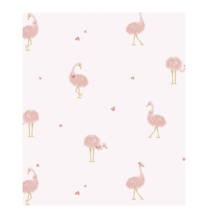 Pink Hearts and Ostriches Wallpaper - Lilipinso
