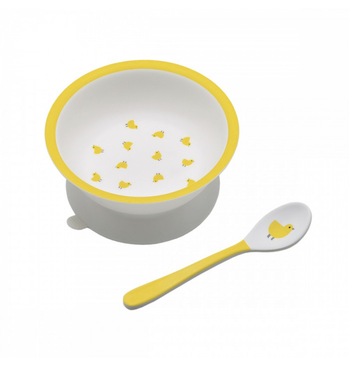 Bowl with suction pad and spoon - the chicks - petit Jour Paris