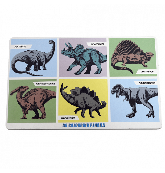 36 matite colorate in scatola di metallo - Prehistoric Land - Rex London