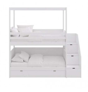 Letto per bambini 90*200 cm, letto a castello basso con scala di sicurezza,  bianco