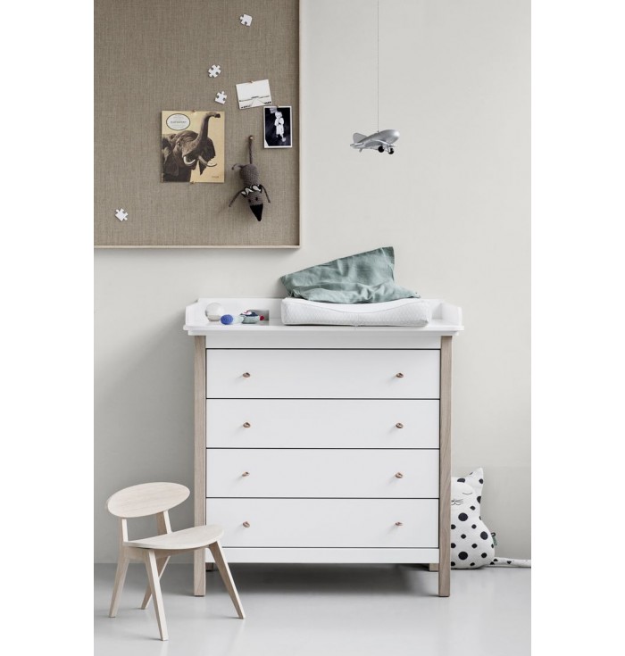 Cassettiera Fasciatoio con Vaschetta Luna Bianco in Legno 4 Cassetti Plabani